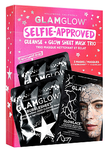 SELFIE-APPROVED: CLEANSE Набор Набор очищающая тканевая маска для лица bubble sheet, 2 шт+маска для лица придающая сияние glowlace, 1 шт