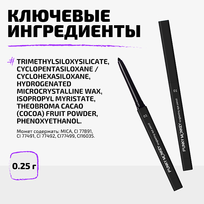 Карандаш для глаз стойкий Longlasting eye pencil Тон 01 черный