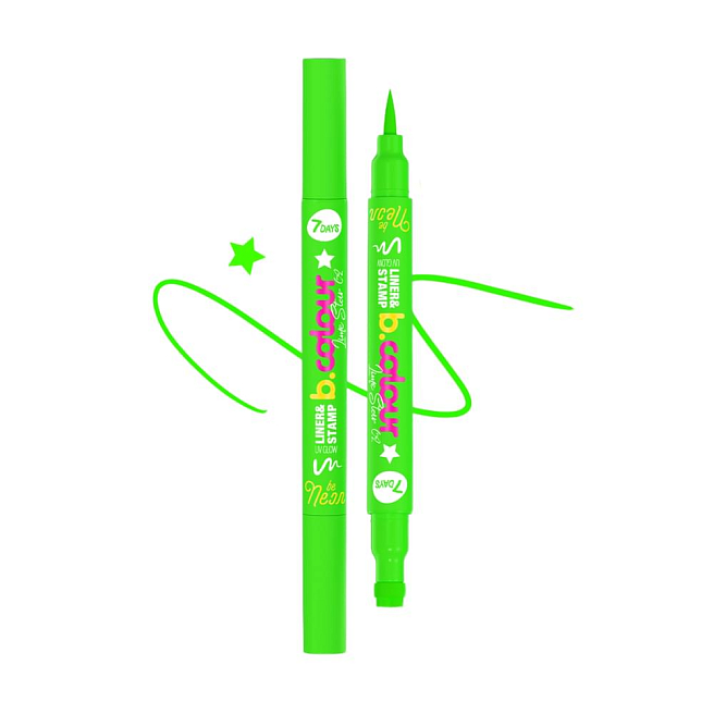 7days Подводка-штамп для макияжа лица и тела зеленая светящаяся uvglow  02 lime star, 2 мл