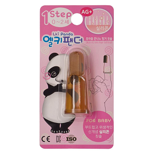 Щетка для мягкого массажа десен силиконовая на палец антибактериальная 0-12 мес lki panda