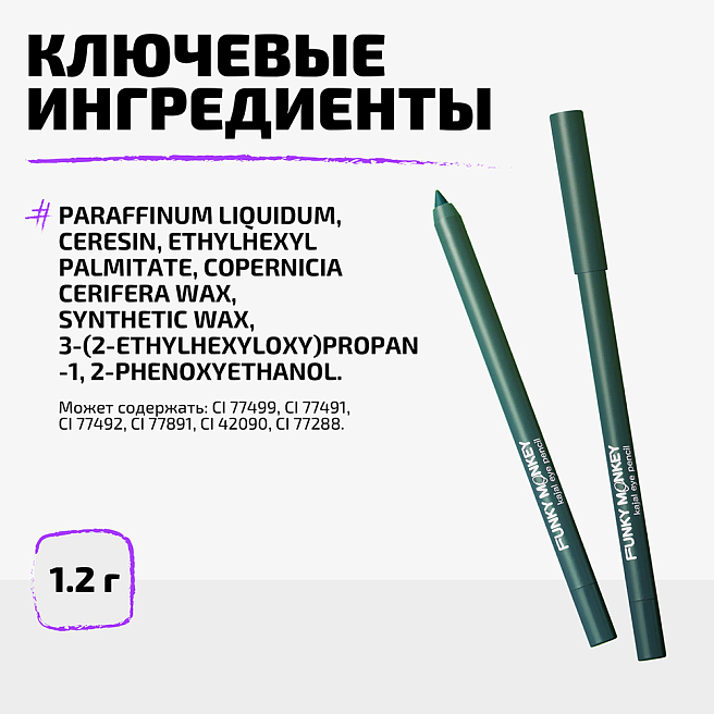 Карандаш каял для глаз Kajal eye pencil Тон 05 зеленый