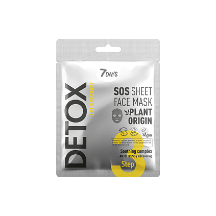 7days Тканевая sos-маска для лица с успокаивающим комплексом detox, 7days, 25 г